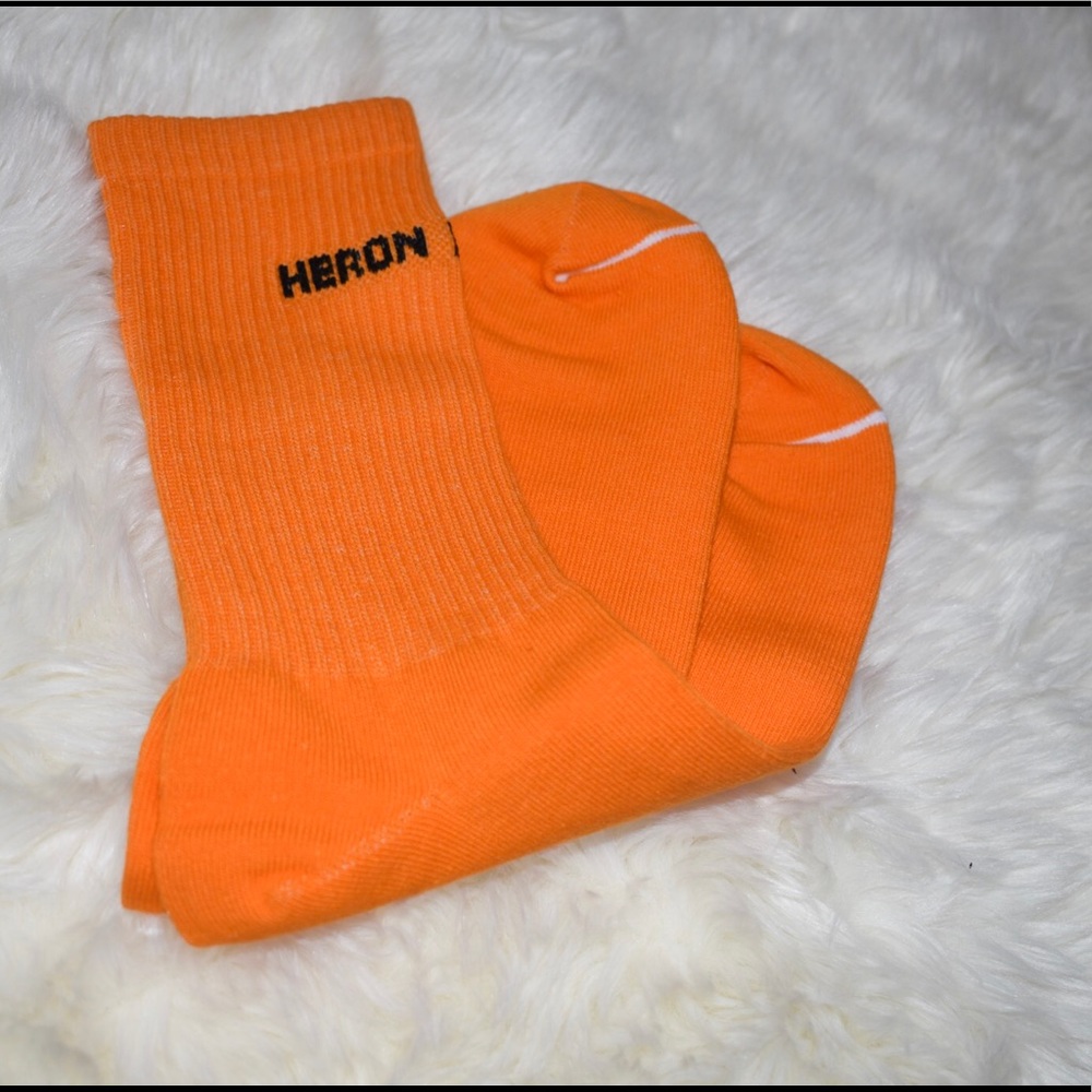 Heron Preston Orange Logo Cotton Ribbed Socks